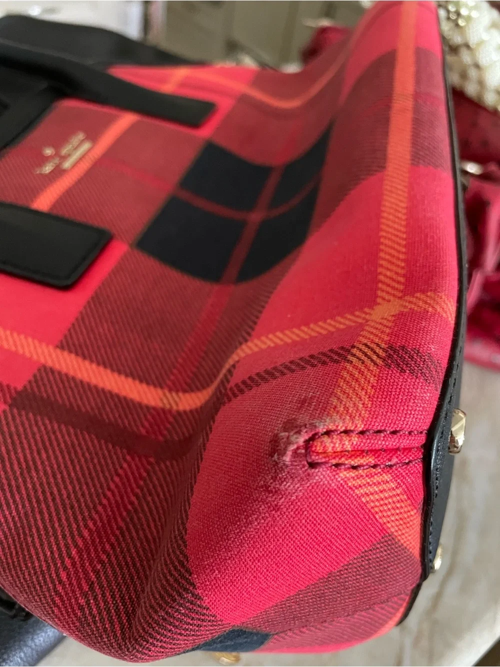 Kate Spade Red Plaid Satchel Handbag